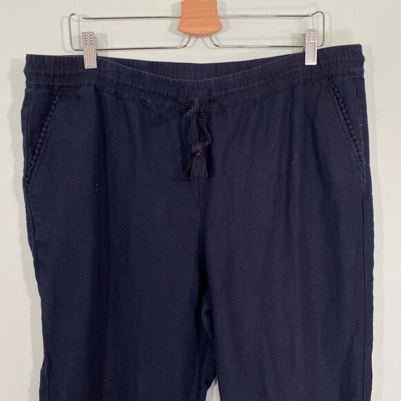 Talbots Women's Navy Eyelet Trim Linen Pull On Pants Size 14 - Picture 3 of 8